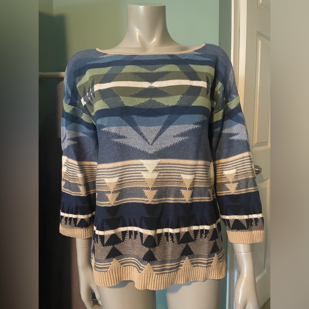 CHAPS Aztec Patterned Blue Sweater- Ladies XL Petite